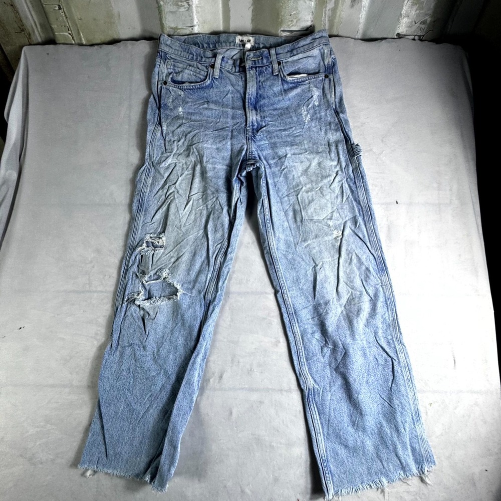 Vintage Lee Carpenter Jeans Women 6 Blue Denim Distressed Logo Cotton Frayed Hem